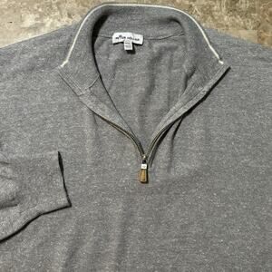 Peter Millar Sweater Mens 2XL Grey Quarter Zip Merino Wool Linen Long Sleeve